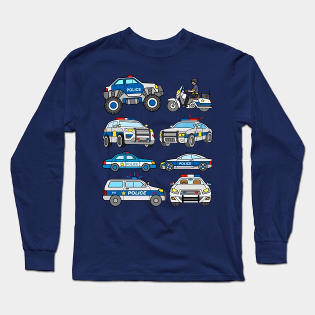 Cop Cars Motorcycle Police Patrol Car Design for Boys Girls Men Women Long Sleeve T-Shirt by samshirts